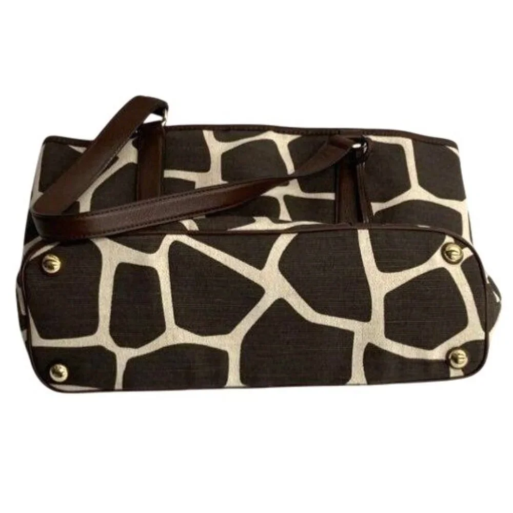 Michael Kors Brown &‎ Cream Giraffe Print Canvas Tote Bag Purse Gold Hardware